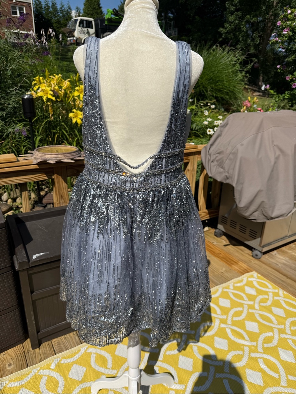 Silver Glitter Tulle Party Dress size 16 Jovani silver blue homecoming prom - Picture 4 of 10